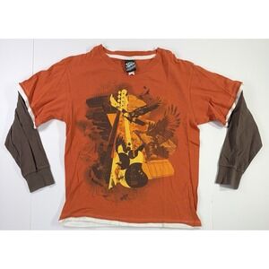 Top Heavy Juniors Large Graphic T Shirt Layered Look Guitar Bird Print